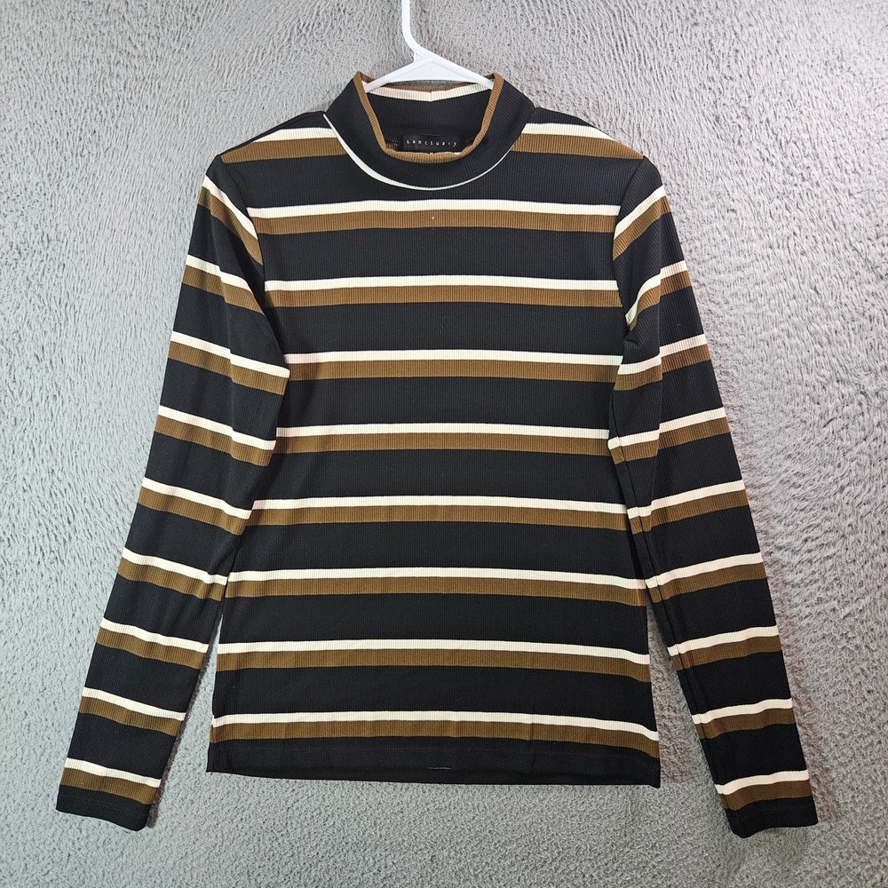 Sanctuary Top Women Medium Mock Neck Long Sleeve Stretch Black Brown Beige